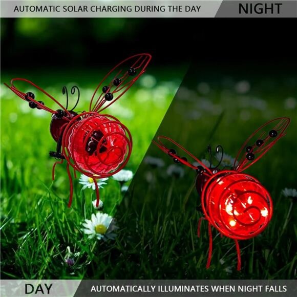 Waterproof LED Bug Lights Tabletop Lanterns Lamp for Yard Art Garden Sculptures - Picture 4 of 7